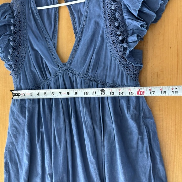 Anthropologie Women’s Size Small Blue Ruffle Flutter Sleeve Plunge Mini Dress - Picture 14 of 14